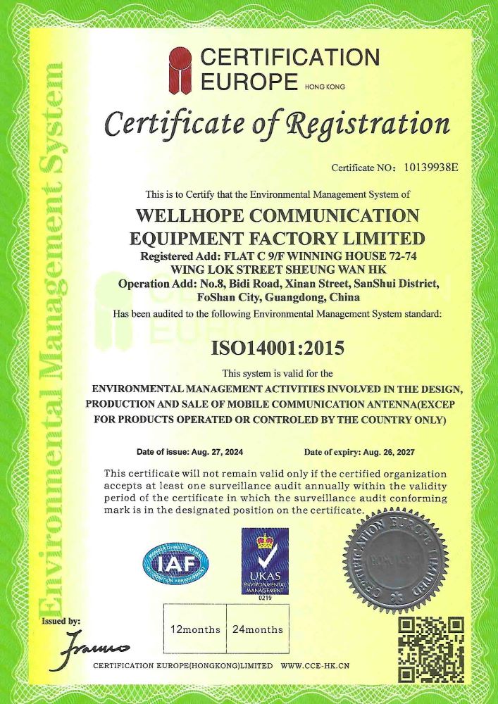 WHWIRELESS pensijilan ISO 14001:2015