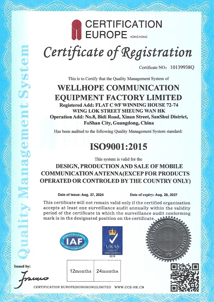 WHWIRELESS pensijilan ISO 9001:2015